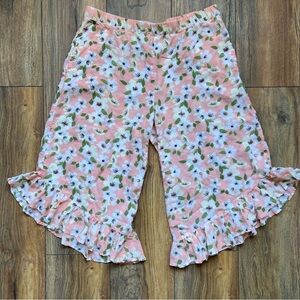 Women’s Gilligan & O'Malley Pink Floral Ruffle-Hem Skirted Gaucho Size Medium